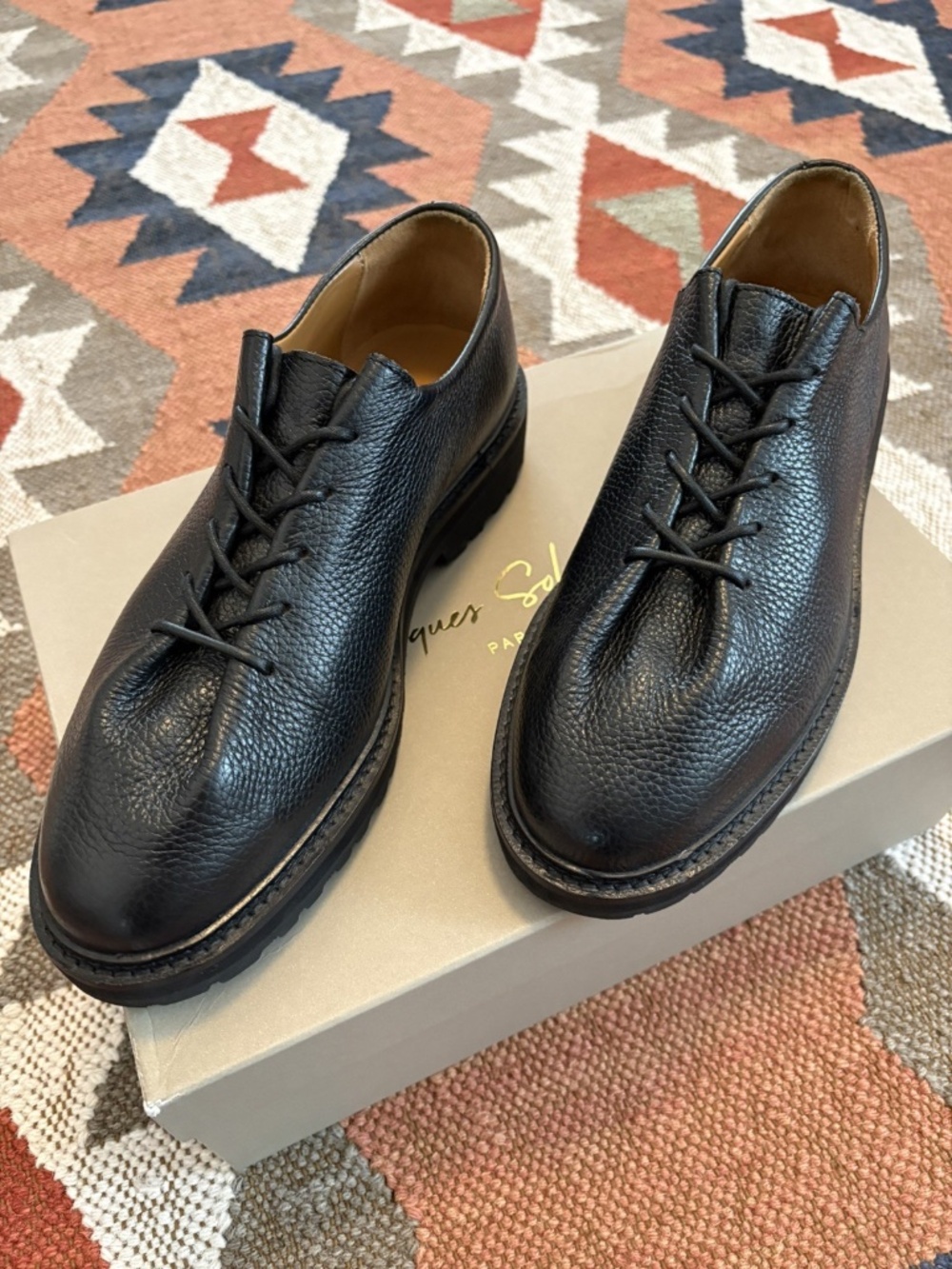 Jacques Soloviere Edouard Lug Grained Shoes, Grained Black Sz 41